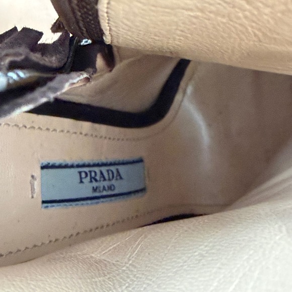 Prada Fringe Peep Toe Booties Women's 35 Brown Suede Stiletto Ankle Heels - Picture 8 of 11